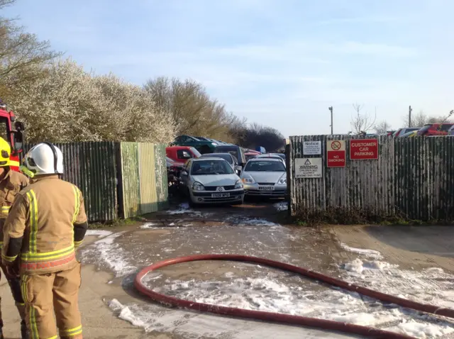 Emergency crews at the scrapyard