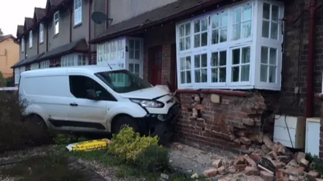 Van which hit house in Knutsford