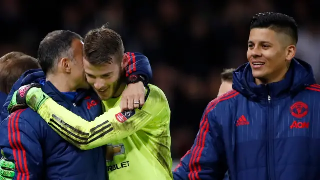 David De Gea hugs Ryan Giggs