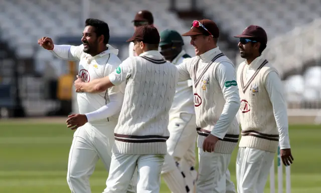 Surrey celebrate wicket