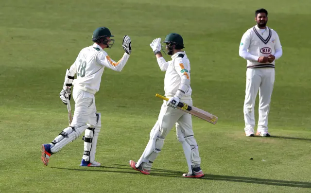 Nottinghamshire beat Surrey by three wickets