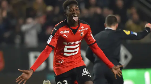 Ousmane Dembele celebrates