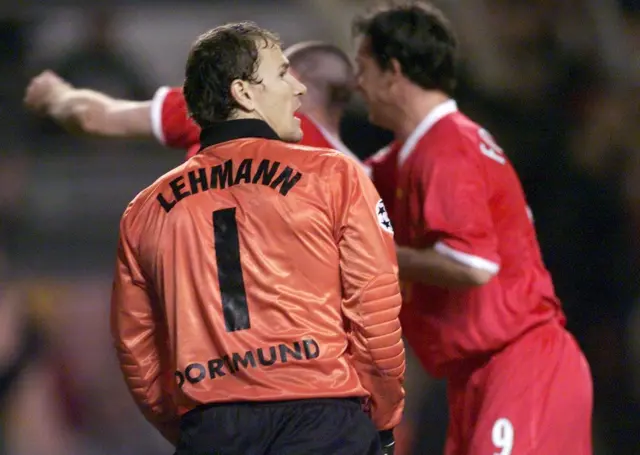 Jens Lehmann in goal for Dortmund after conceding a second goal