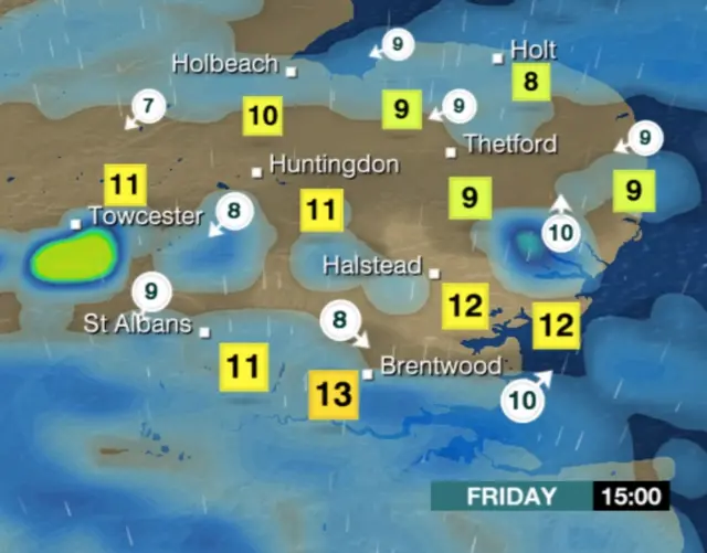 Weather graphic shows thunderstorms