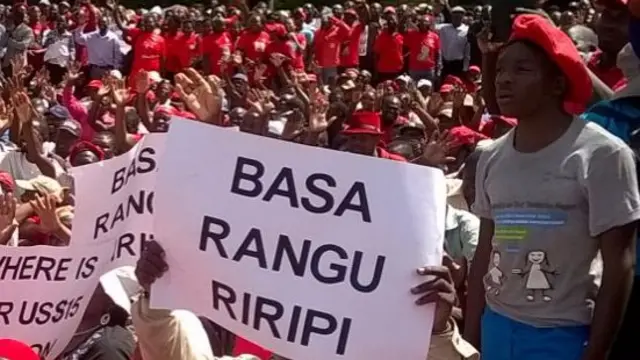 An MDC supporter's placard in Harare, Zimbabwe, reading: "Basa rangu riripi"