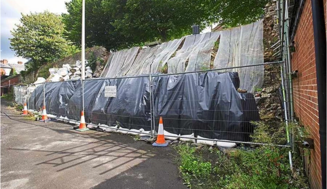 section of Ludlow town walls that's collapsed