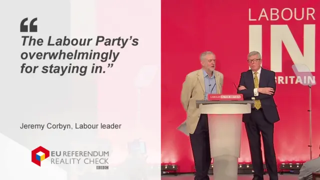 Jeremy Corbyn saying: "The Labour Party's overwhelmingly for staying in."