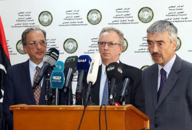 Spanish ambassador Jose Antonio Bordallo, France"s Antoine Sivan and Peter Millet of Britain