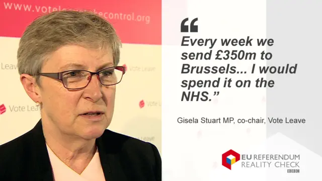 Gisela Stuart saying: Every week we send £350m to Brussels... I would spend it on the NHS.