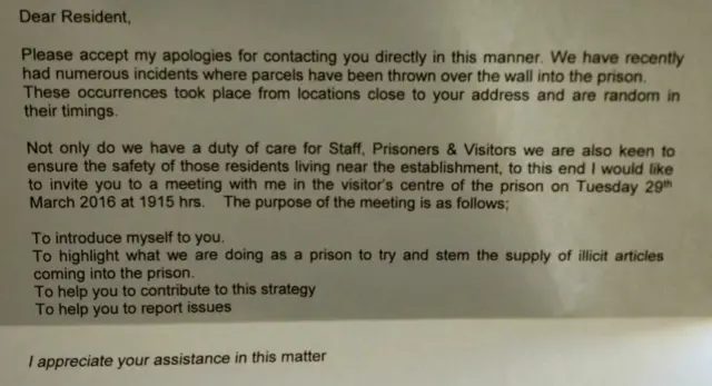 Letter sent to people who live near Chelmsford Prison