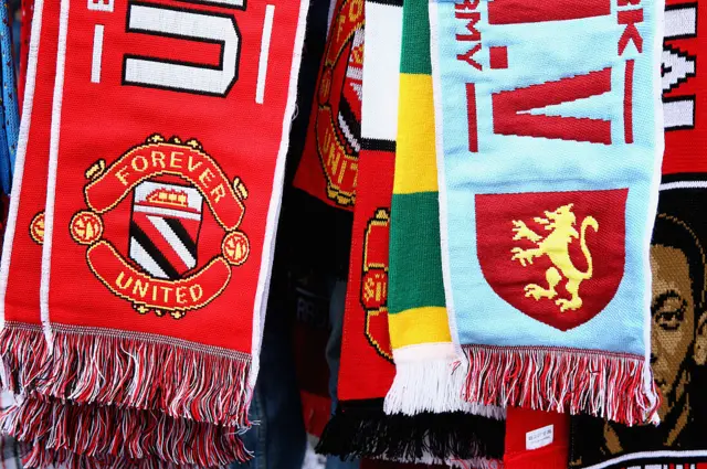 Manchester United scarf and Aston Vlila scarf