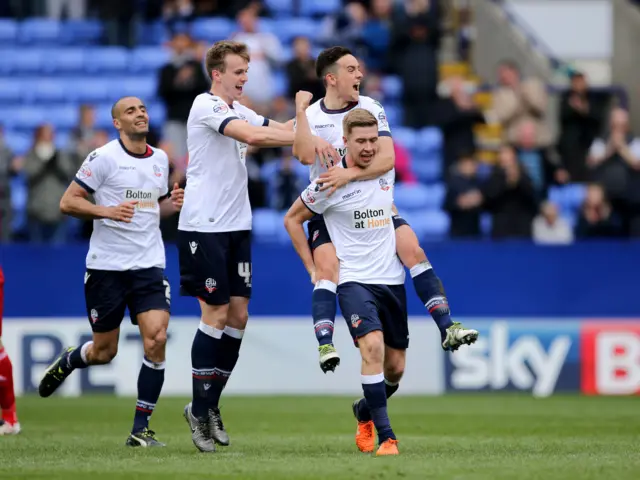 Bolton celebrate Josh Vela's winner