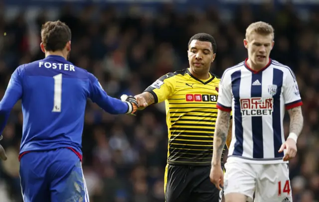 Ben Foster shakes hands with Troy Deeney