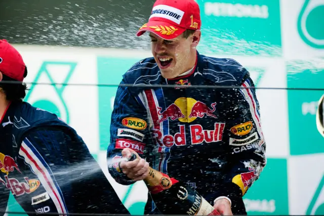 Sebastian Vettel celebrates winning 2009 Chinese grand prix