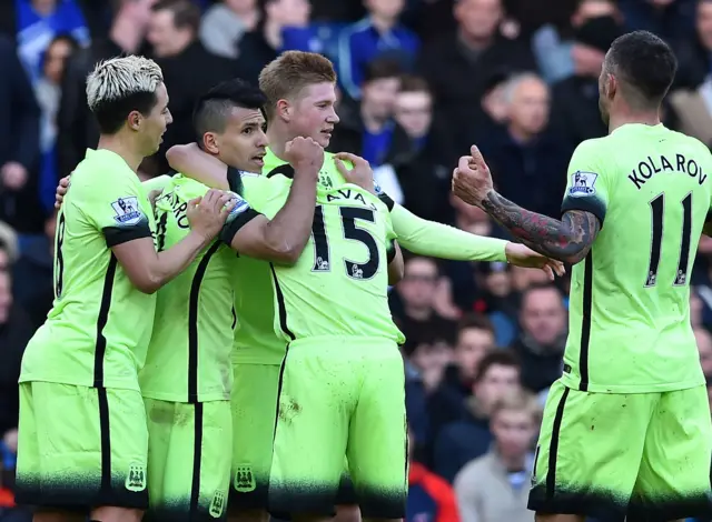 Sergio Aguero celebrates scoring