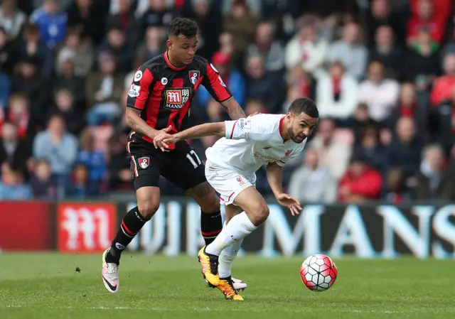 Liverpool's Kevin Stewart in action with Bournemouth's Joshua King