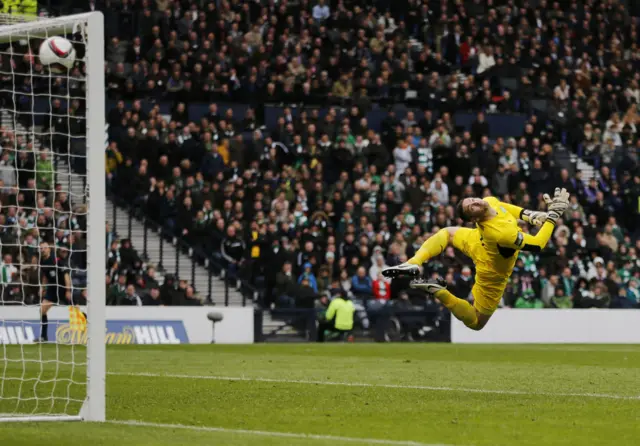 Craig Gordon is beaten by Barrie McKay's shot