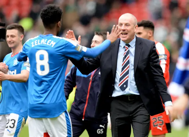 Rangers manager Mark Warburton celebrates