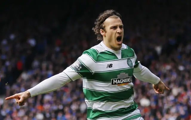 Celtic defender Erik Sviatchenko celebrates his equaliser