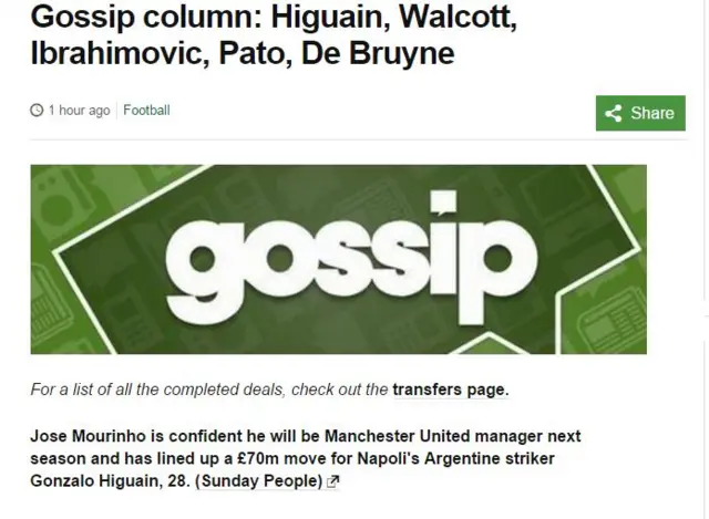 Sunday's gossip column