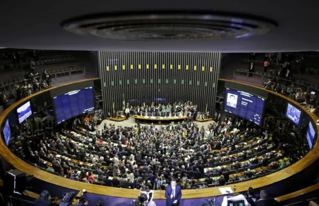 Members of Brazil's Lower House of Congress voice their votes one by one over the impeachment of President Dilma Rousseff in Brasilia, Brazil April 17, 2016