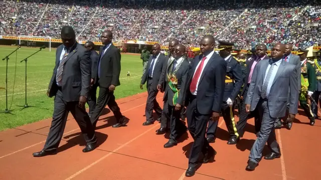 Zimbabwe's President Robert Mugabe inspecting guard of honour