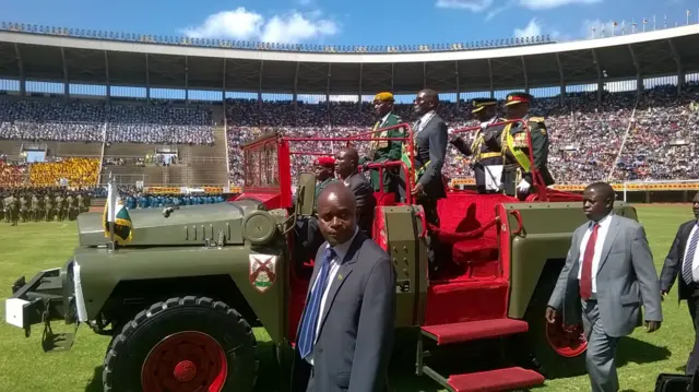 Zimbabwe's President Robert Mugabe inspecting guard of honour