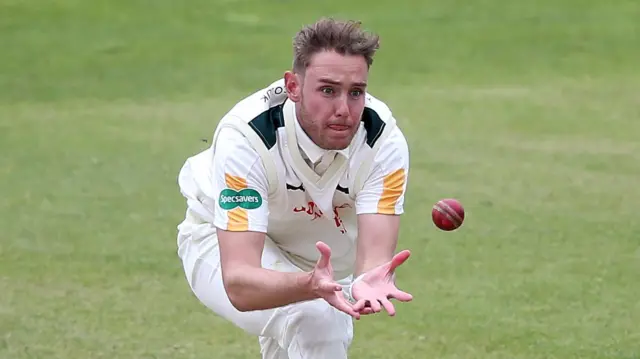 Stuart Broad catches Alviro Petersen