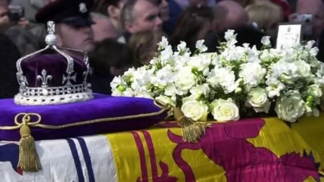 The diamond was displayed on top of the late Queen Mother's crown when her coffin lay in state after her death in 2002