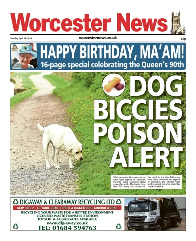 Worcester News front page