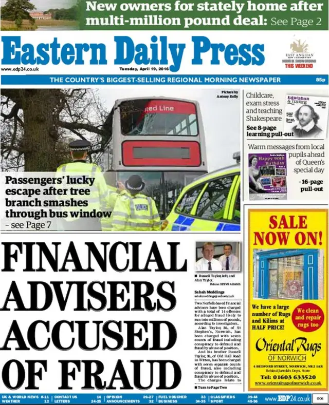 Front page of the Eastern Daily Press