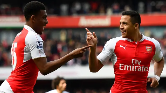 Alexis Sanchez with Alex Iwobi, Arsenal