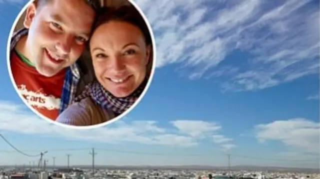 Za'atari Refugee Camp in Jordan. As part of their work with Epic Arts, Laura and Anthony Evans (inset) recently travelled to the camp