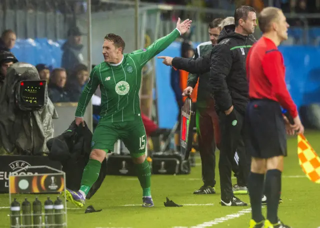 Kris Commons reacts angrily to being substituted in the 3-1 defeat by Molde in the Europa League last October