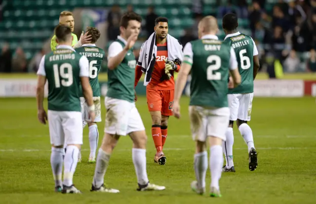 Hibs celebrate a 3-2 win