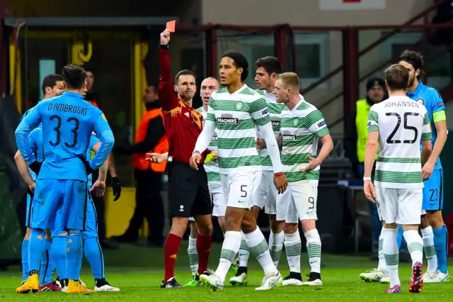 Virgil van Dijk is sent off at the San Siro