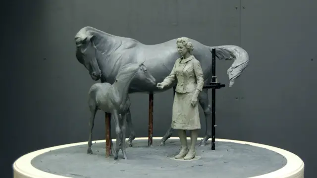 Maquette of Queen with horse and foal