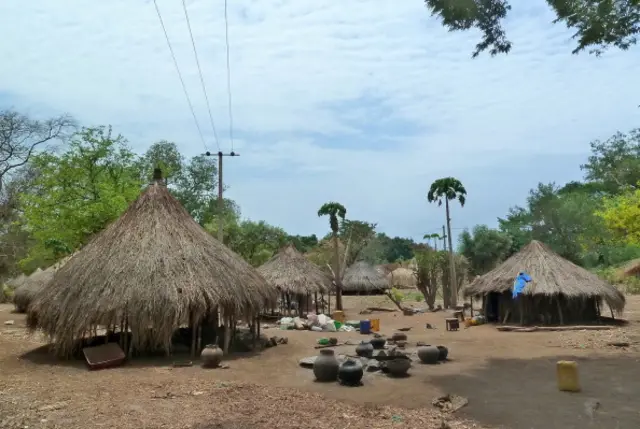 A picture taken on March 22, 2012 shows thatched huts in the town of Kir in Gambella, Ethiopi