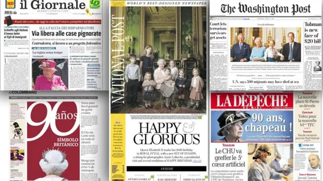 Newspapers around the world covering the Queen's birthday