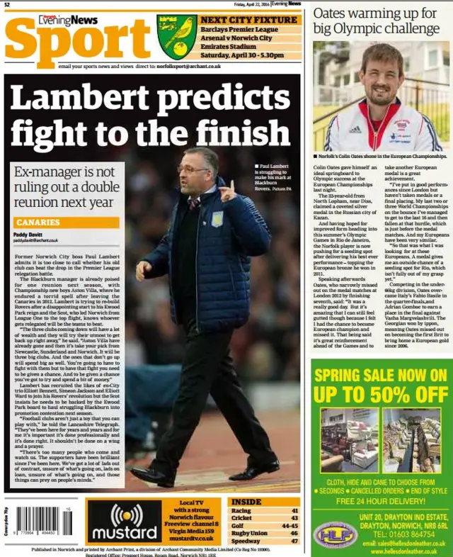 Evening Nwes Back page