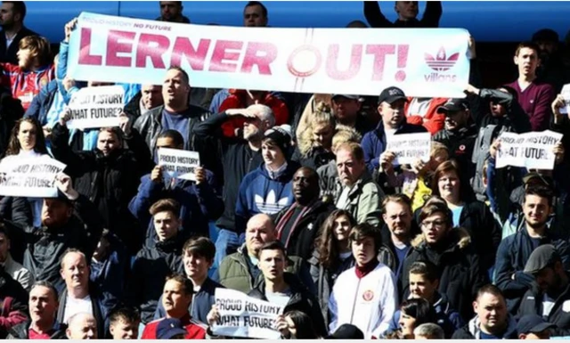 Villa fans protest against Randy Lerner