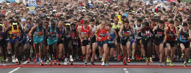 Marathon runners at the start line