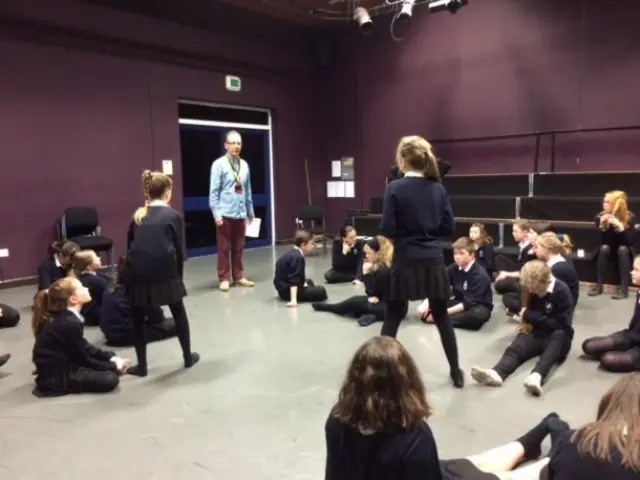 Year seven students rehearsing with the Royal Shakespeare Company