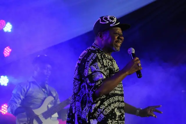 Congolese rhumba artist, Papa Wemba - born Jules Shungu Wembadio Pene Kikumba - delivers a performance on August 24, 2014 during the Koroga musical festival in Nairobi