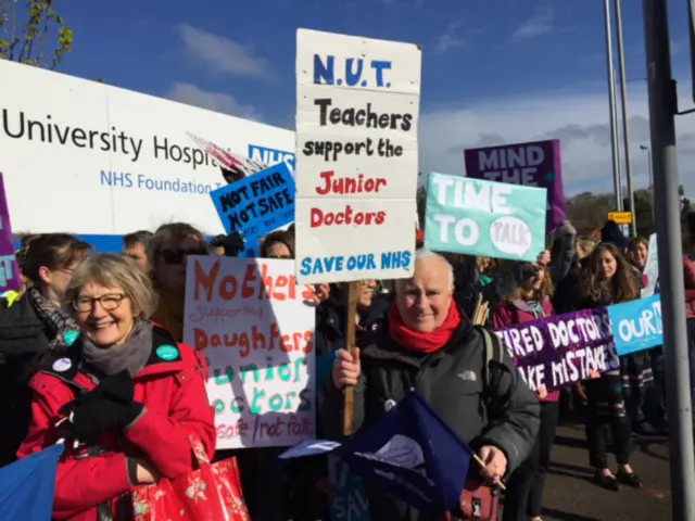 Demonstrators outside Addenbrooke's Hospital