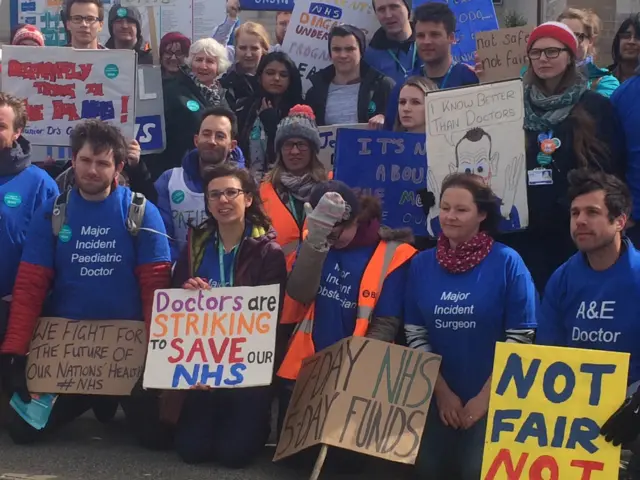 Doctors on strike at Royal Cornwall Hospital in Truro