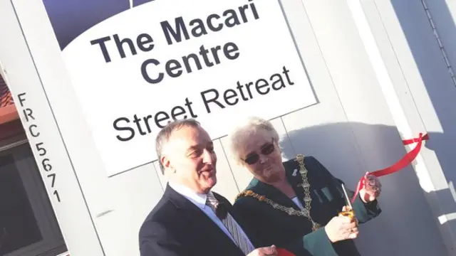 Former Stoke City manager Lou Macari and Lord Mayor, Cllr Jean Bowers open The Macari Centre for the homeless.