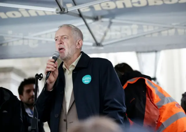 Jeremy Corbyn speaking to protestors