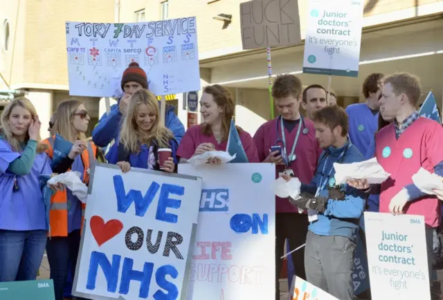 Junior doctors on strike outside Bristol Royal Infirmary