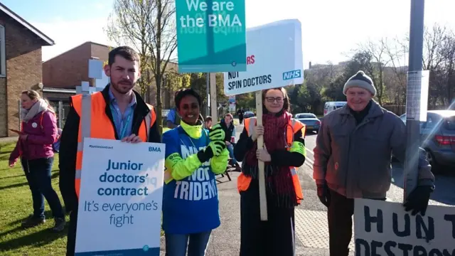 Junior doctors on strike at Oxford's John Radcliffe Hospital